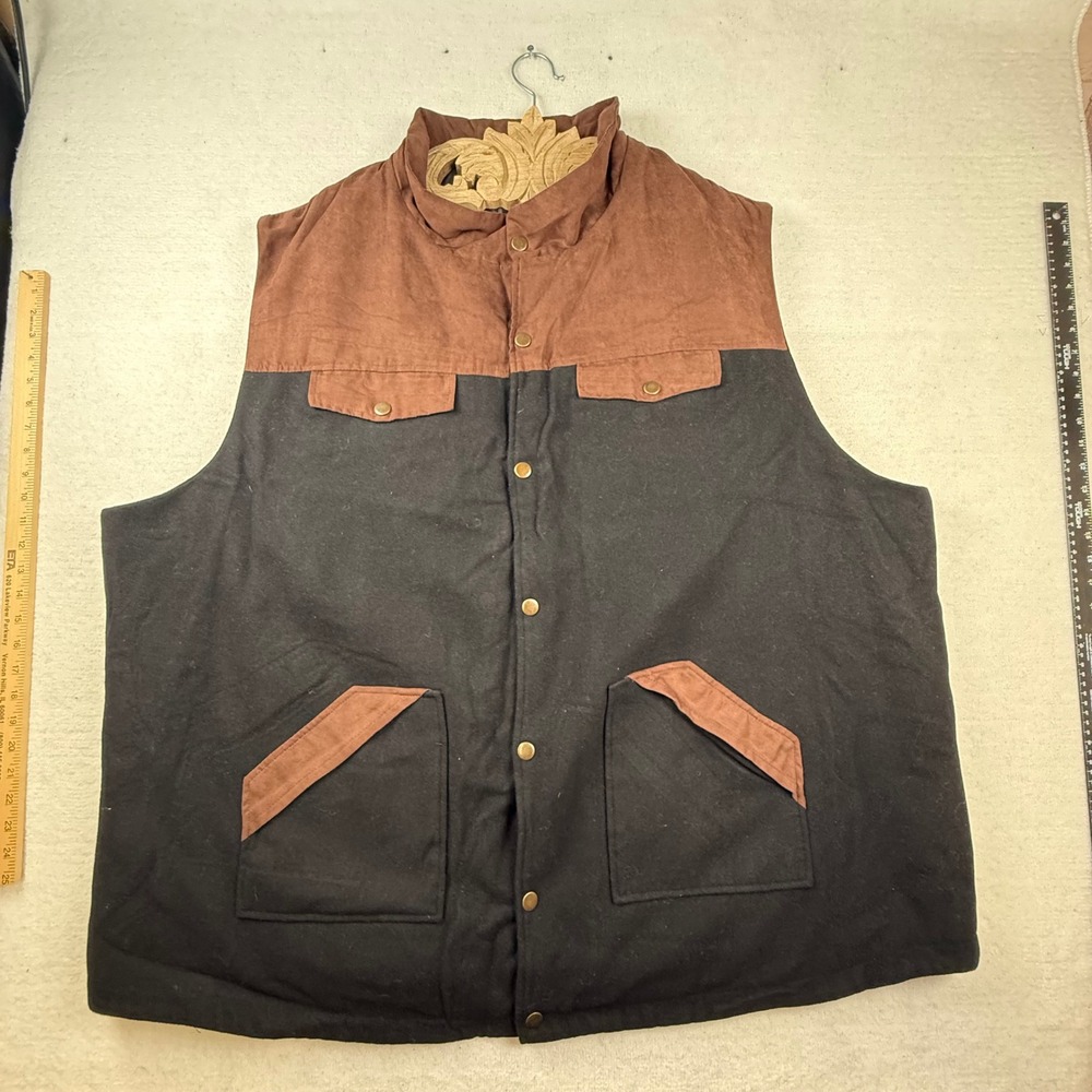Boulder Creek Mens 5XL Tall Black Wool Blend Faux Suede Yoke Quilted Padded Vest